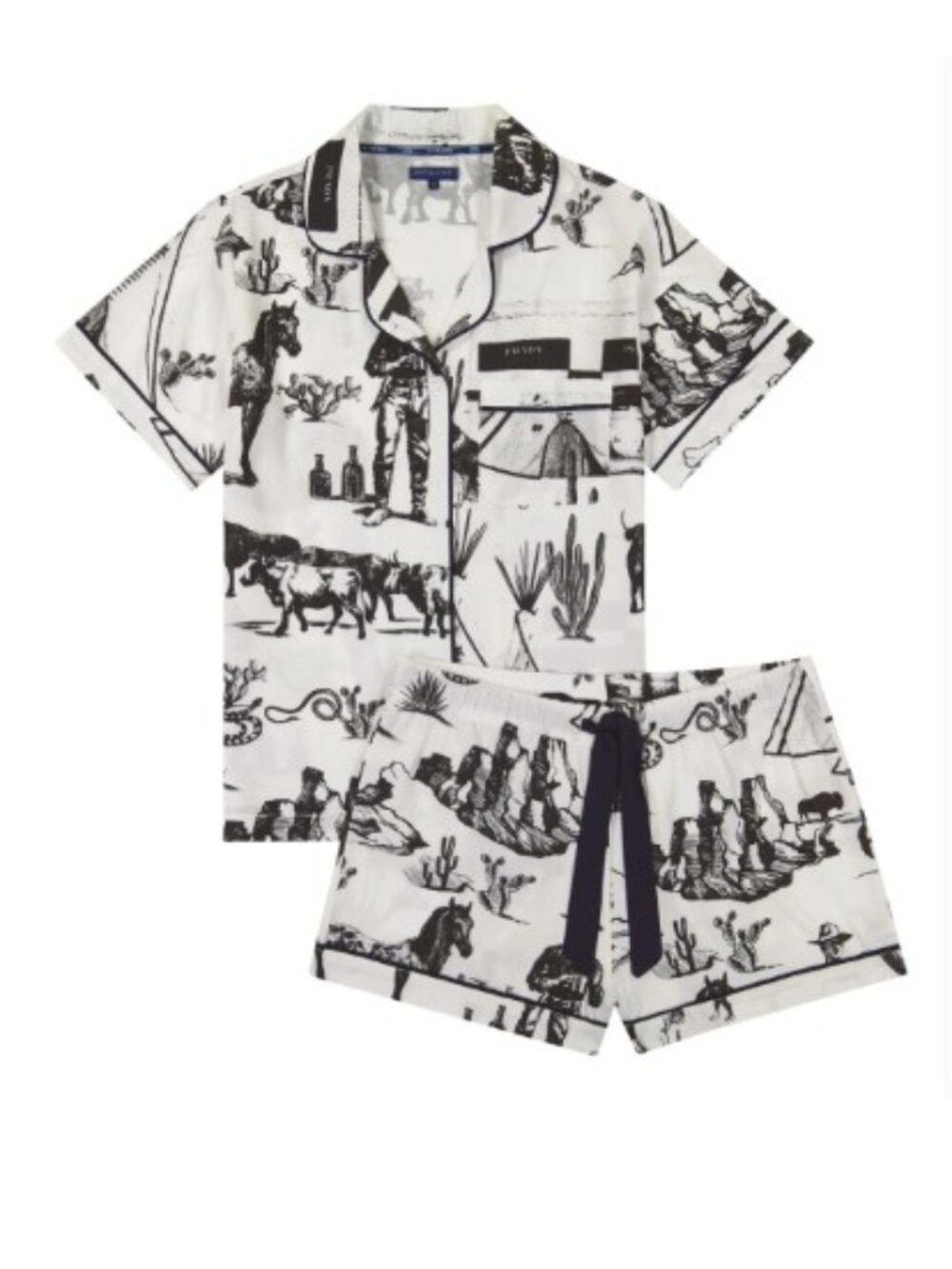 Katie Kime Marfa Pajama Set XS | Western Desert Print Short Sleeve Top & Shorts